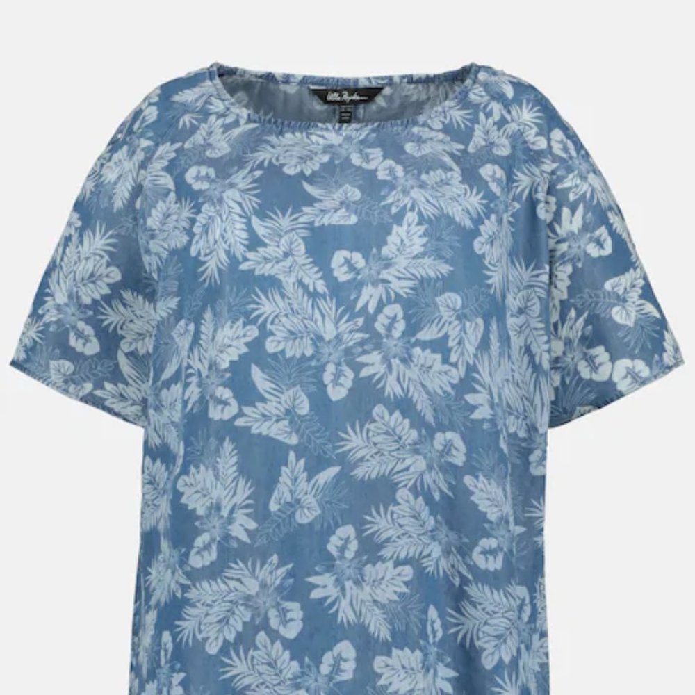 Leaf Print Denim Lyocell Blouse